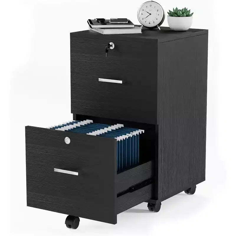 VINGLI 2-Drawer File Cabinet with Lock, Small Rolling Wood Filing Cabinet for Hanging Letter Size Filings with Tabs, Mobile Under Desk File Organizer