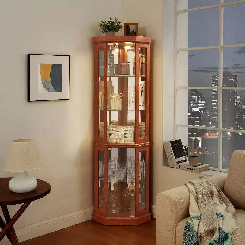MAYEERTY Kitchen Corner Cabinet MDF+Wood Veneer Adjustable Shelves Space-Saving
