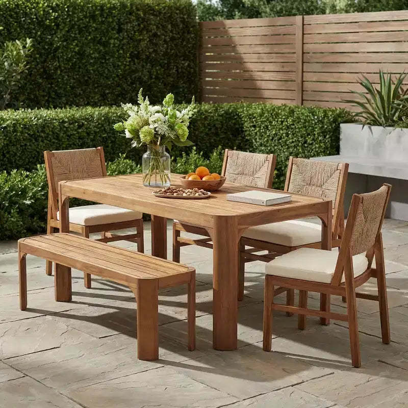 Christopher Knight Home Zayne 6 Piece Patio Rustic Acacia Wood Wicker Dining Set With Cushions