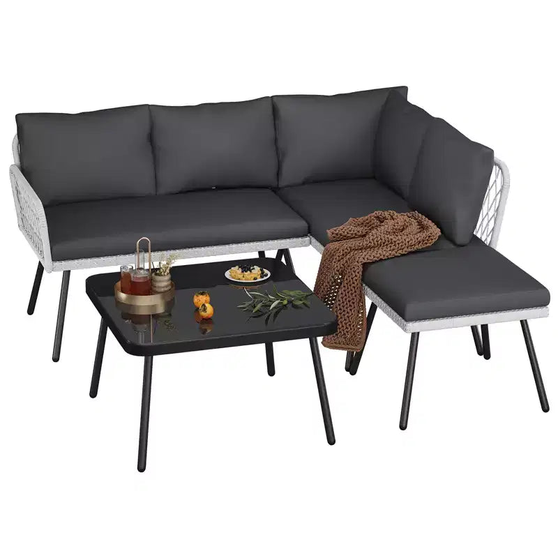 L-shaped Wicker Outdoor Furniture Set, Patio Sectional Sofa, Conversation Couch Set, for Backyard, Garden