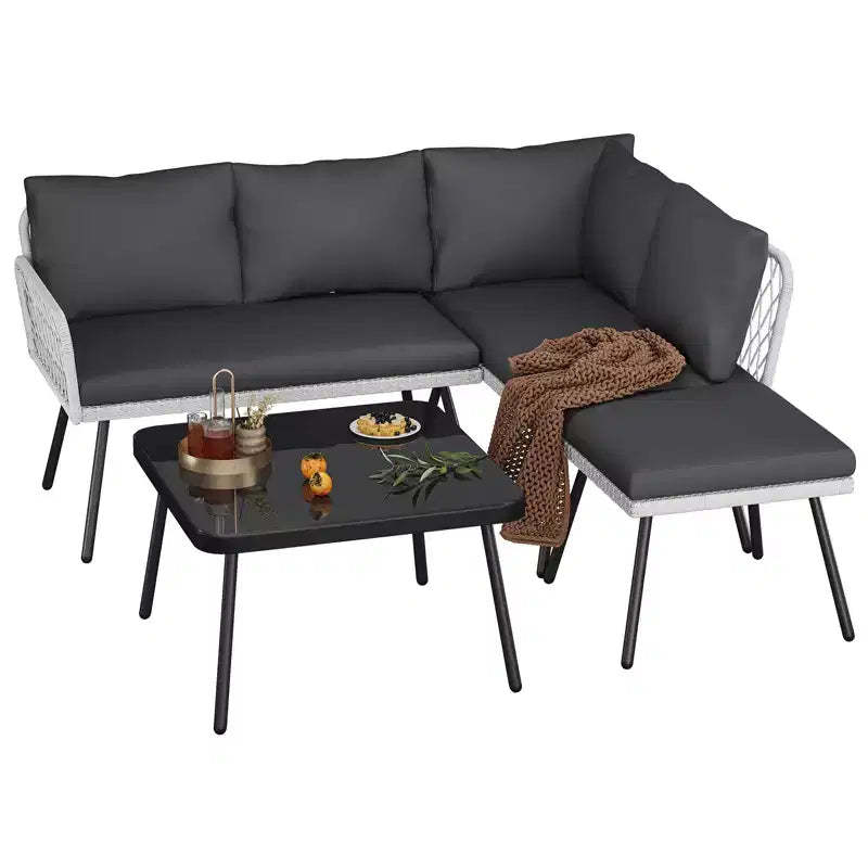 L-shaped Wicker Outdoor Furniture Set, Patio Sectional Sofa, Conversation Couch Set, for Backyard, Garden