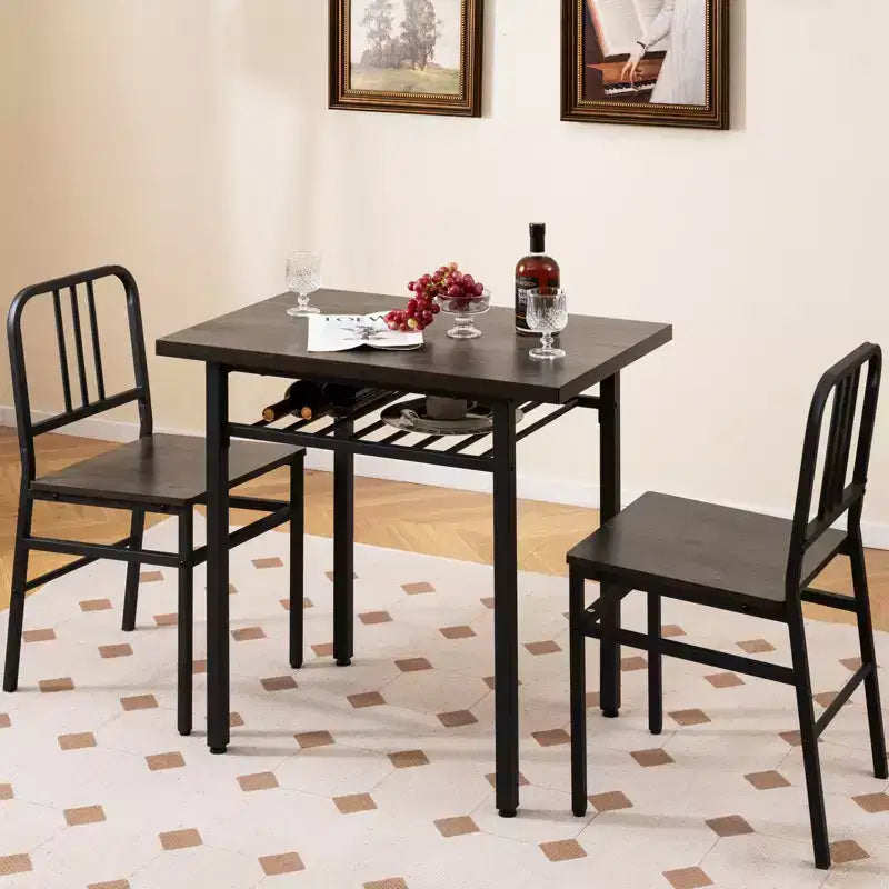 Costway 3-Piece Rectangular Dining Table&Chairs Set Wooden Breakfast Nook w/Storage Rack Gray & Black