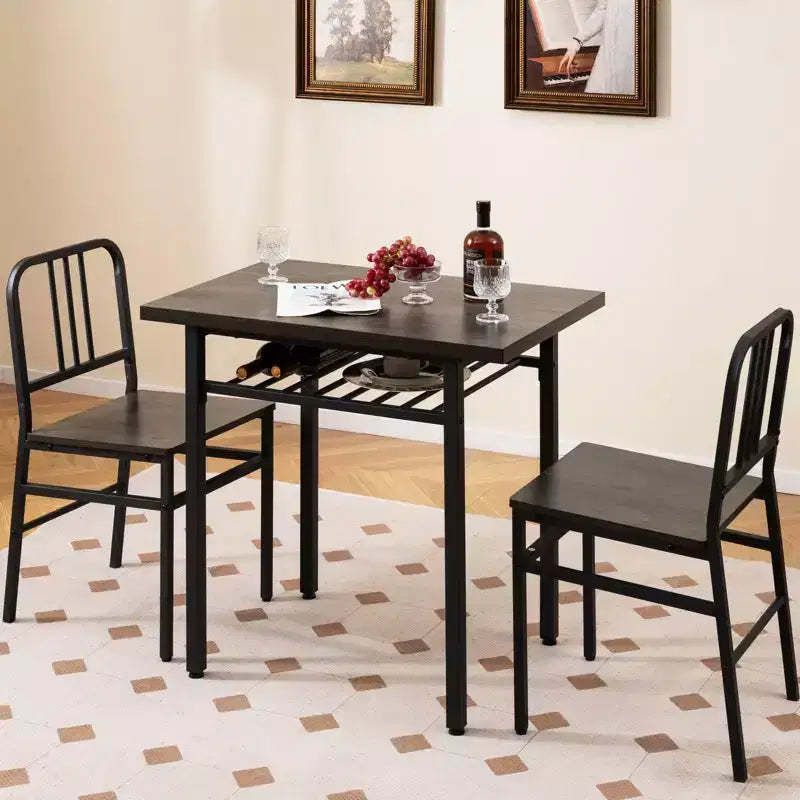 Costway 3-Piece Rectangular Dining Table&Chairs Set Wooden Breakfast Nook w/Storage Rack Gray & Black