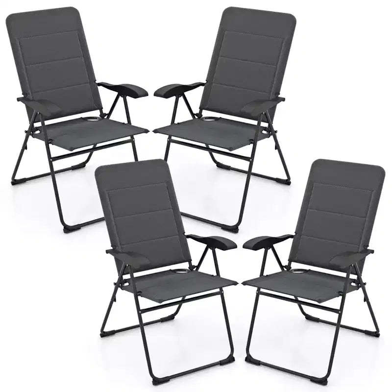 Costway 4PCS Patio Folding Chairs Back Adjustable Reclining Padded Garden Furniture