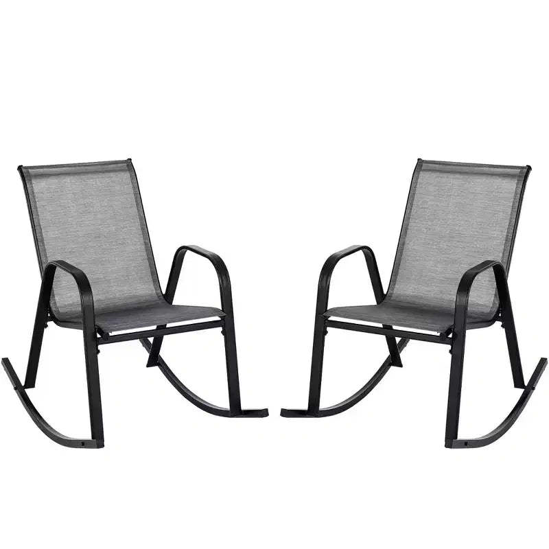 Costway 2pcs Patio Rocking Chair Heavy-Duty Metal Rocker Outdoor Anti-Slip Gray