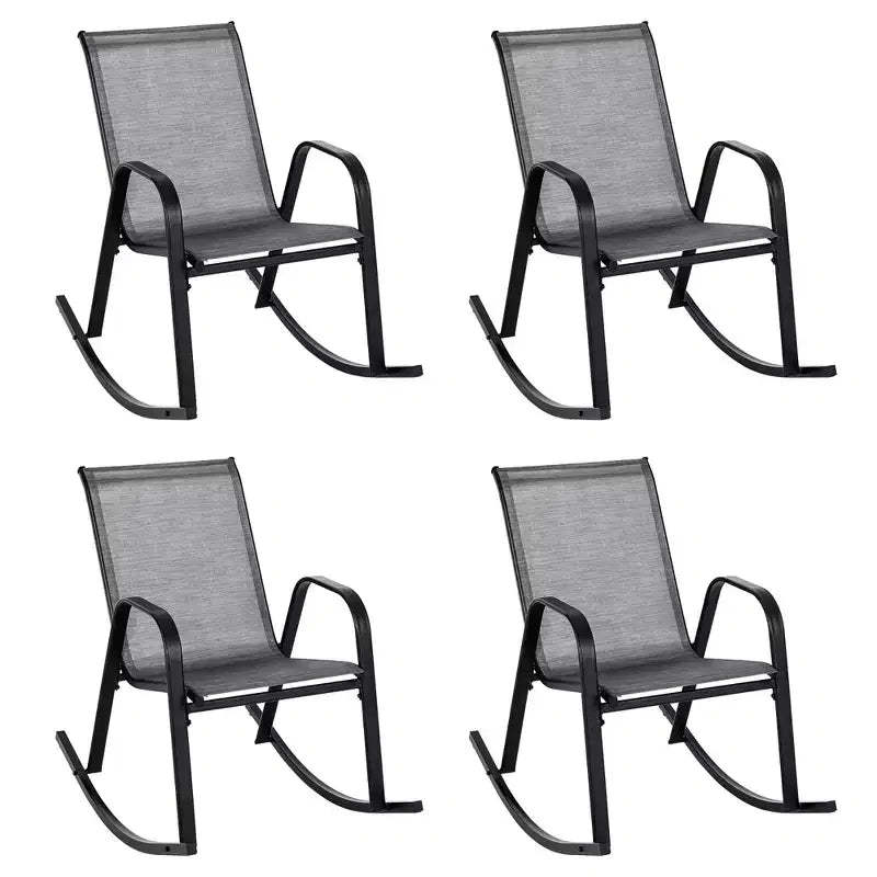 Costway 4pcs Patio Rocking Chair Heavy-Duty Metal Rocker Outdoor Anti-Slip Gray