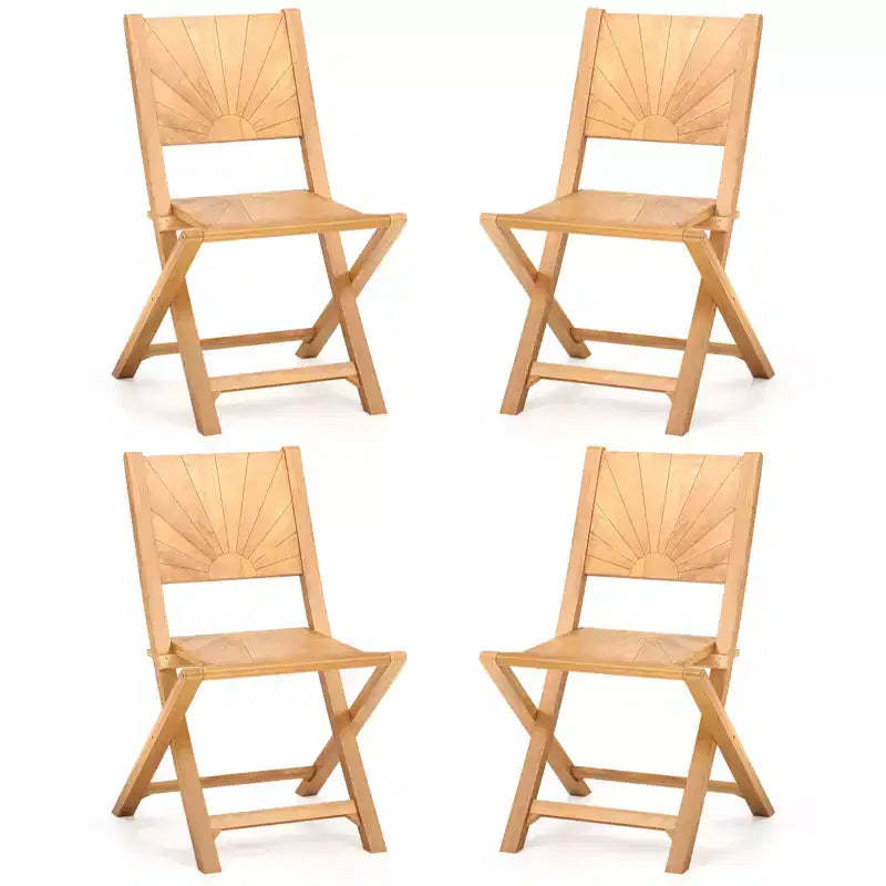 Costway 4 PCS Folding Patio Chairs w/ Inclined Backrest Teak Wood Outdoor Dining Chairs