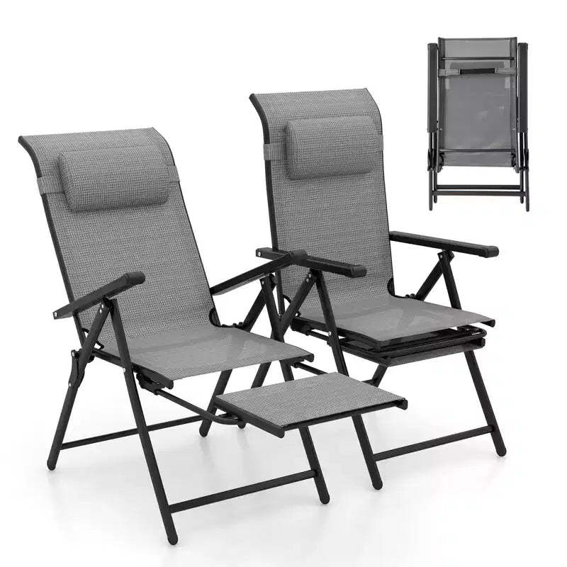 Costway Folding Patio Chairs Set of 2 Lounge Chairs w/ 10-Level Adjustable Backrests