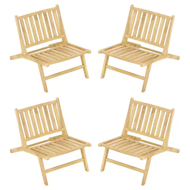 Costway 4PCS Teak Wood Outdoor Reclining Chair Natural Mid Century Accent Chair w/ Backrest