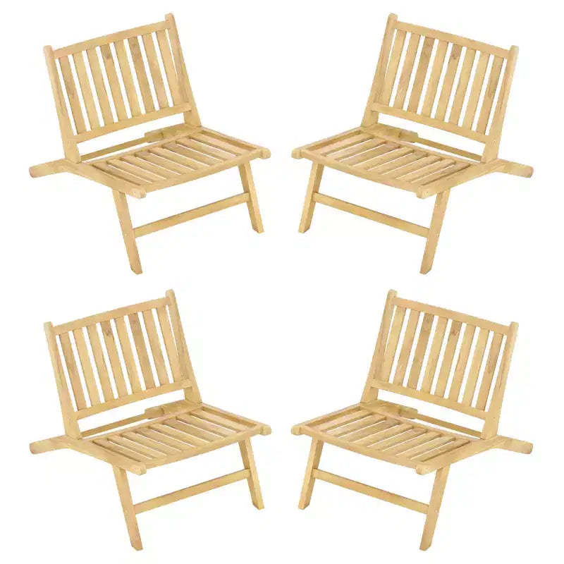 Costway 4PCS Teak Wood Outdoor Reclining Chair Natural Mid Century Accent Chair w/ Backrest