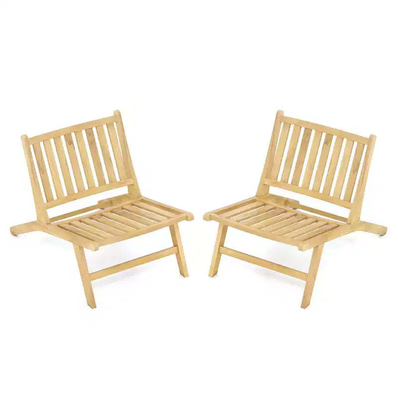 Costway 2PCS Teak Wood Outdoor Reclining Chair Natural Mid Century Accent Chair w/ Backrest