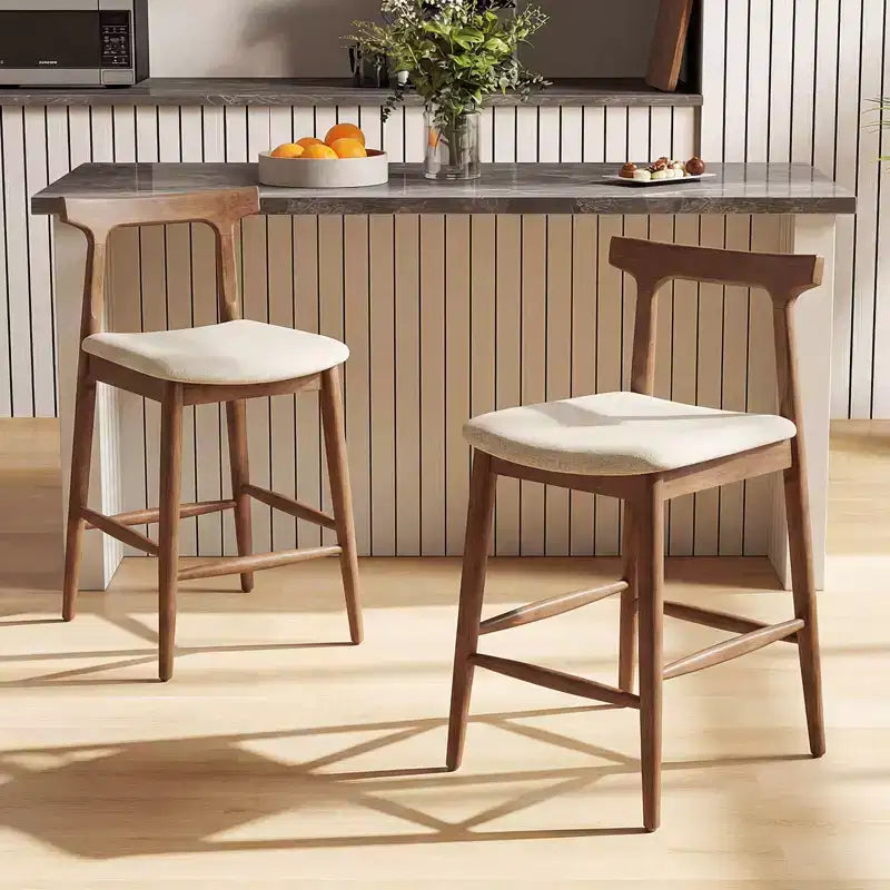 Costway 2PCS Counter Height Bar Stools with Curved Backs and Upholstered Cushioned Seats