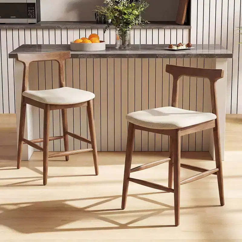 Costway 2PCS Counter Height Bar Stools with Curved Backs and Upholstered Cushioned Seats