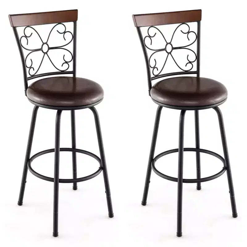 Costway Set of 2 24/30 Inch Adjustable Swivel Barstools Metal Dining Chairs Black&Brown