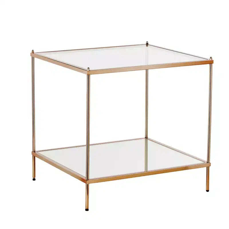 HomeRoots 22 Clear And Gold Glass And Iron Square End Table With Shelf