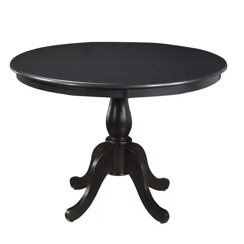 HomeRoots 42 Black Rounded Solid Manufactured Wood And Solid Wood Pedestal Base Dining Table