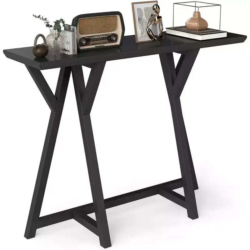 Kinsuite Industrial Console Table  Modern X-Leg Design, Enhanced Load-Bearing & Geometric Support, Black