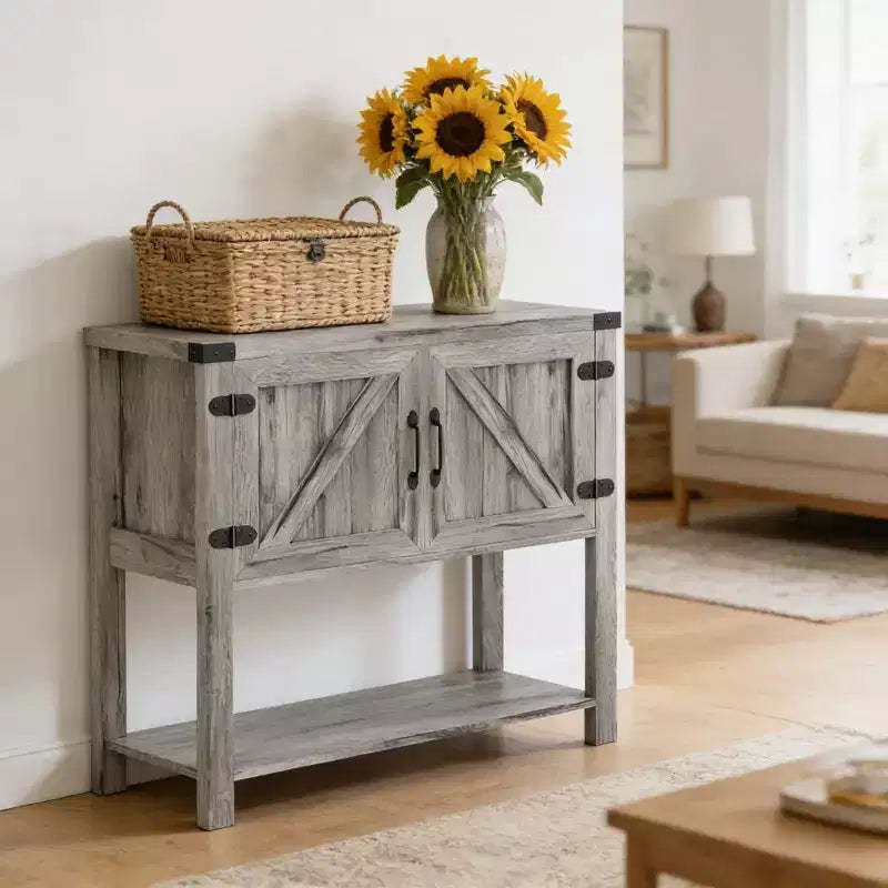 GDFStudio Infru Modern Storage Cabinet with Bottom Open Shelf and 2 Doors