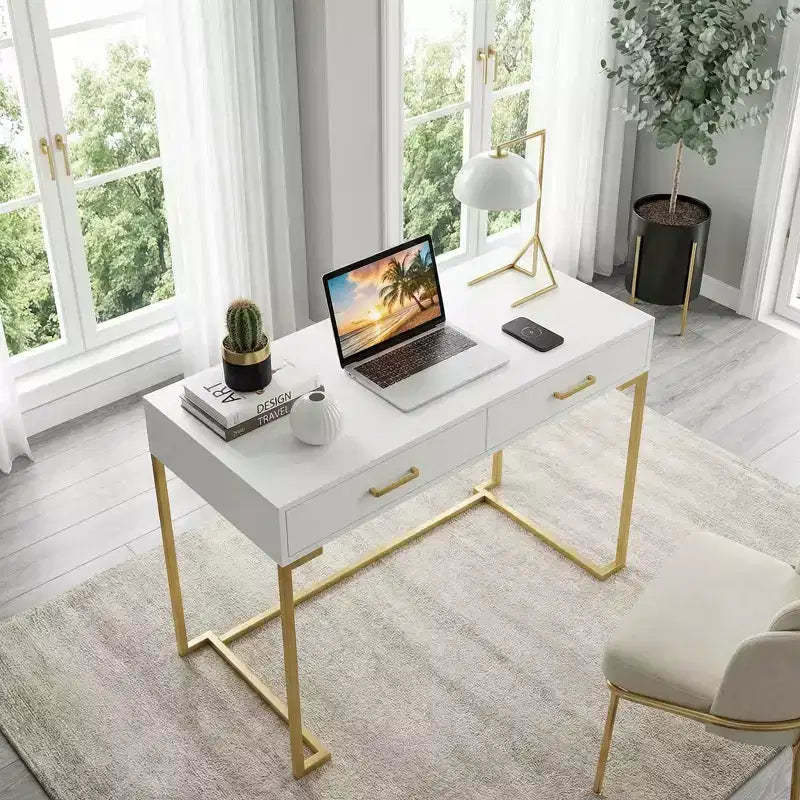 MAYEERTY 39 Inch Computer Desk with Drawers Modern Study Writing Desk for Home Office