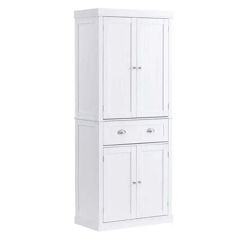 VIYET 72 Kitchen Pantry Storage Cabinet, Freestanding Utility Cabinet with Doors, Drawer & 3 Adjustable Shelves, White for Home Use