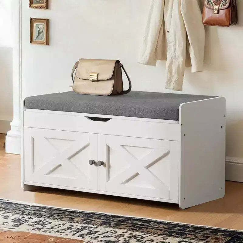 Shoe Storage Bench, 31.5 In Small Entryway Bench with Cushioned Seat Lift Top Storage, 2 Door, 300 lbs Capacity, Bench with Shoe Rack for Entryway