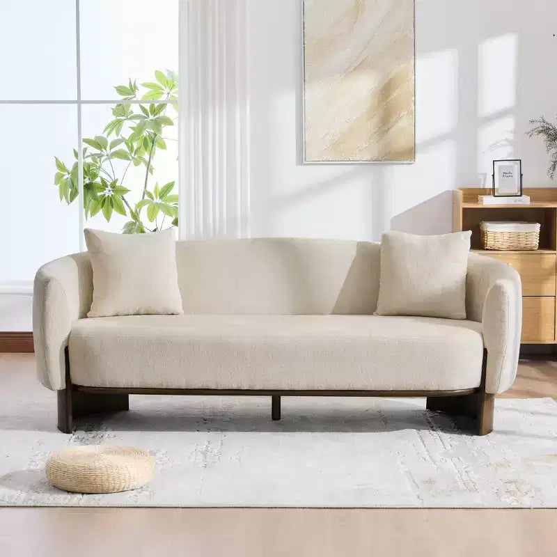 GDFStudio Kyro 81'' Modern Boucle Upholstered 3-Seater Sofa with Wooden Base and Pillows