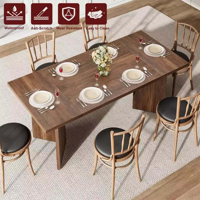 TROPOW 71 Inch Rectangular Dining Table for 6, Rustic Tall Kitchen Table with Large Tabletop, Long Wooden Table with Heavy Duty Legs, Walnut