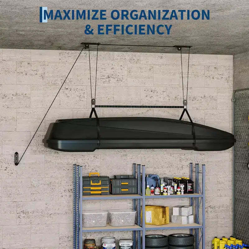 Heavy Duty Ceiling Hoist 150lb Capacity for Cargo Boxes, 8-10ft Ceilings, Overhead Storage with Adjustable Straps, 20m Ropes, Dual Pulley