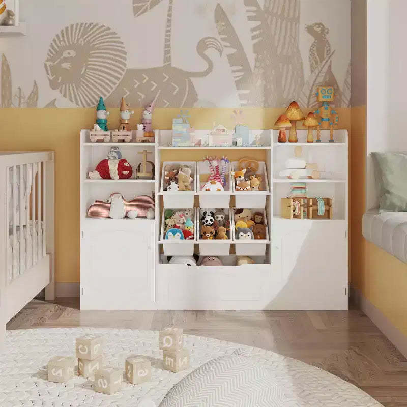Toy Storage Organizer with 6 Toy Bins, 55.4 Wide Toddler Bookcase Storage Cabinet, Toy Organizers and Storage