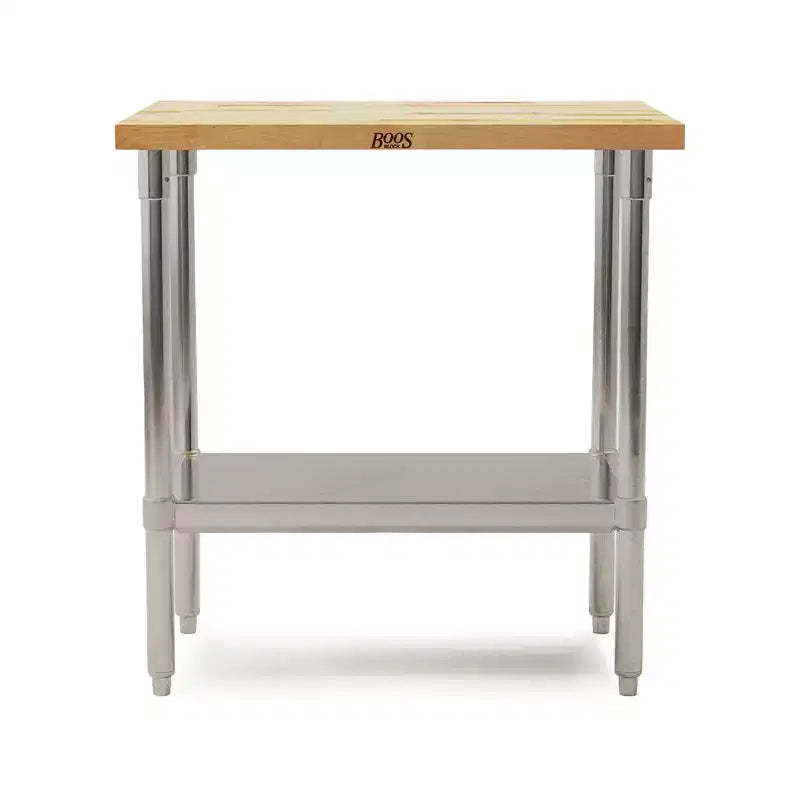 John Boos High-Quality Maple Wood Top Work Table with Adjustable Lower Shelf, 36 x 24 x 1.5 Inch, Galvanized Steel