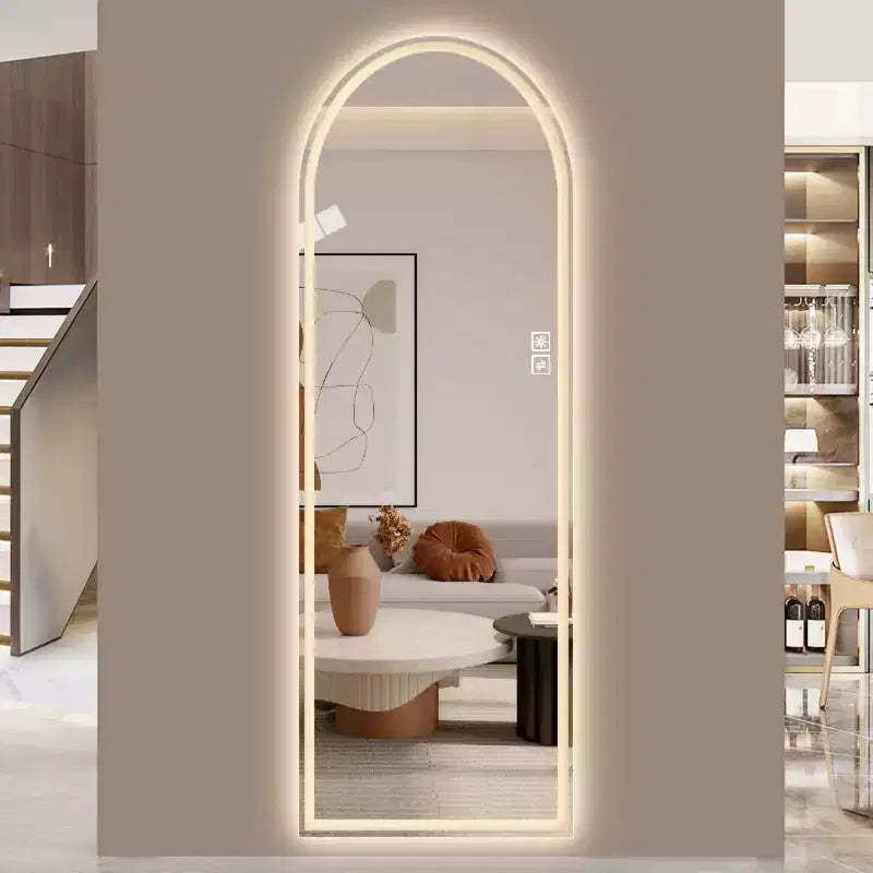 Modern Arched LED Full-Length Vanity Mirror, Dimmable Lights, Standing or Wall-Mounted Mirror for Bedroom, Makeup, Dressing Room-Panipeachy