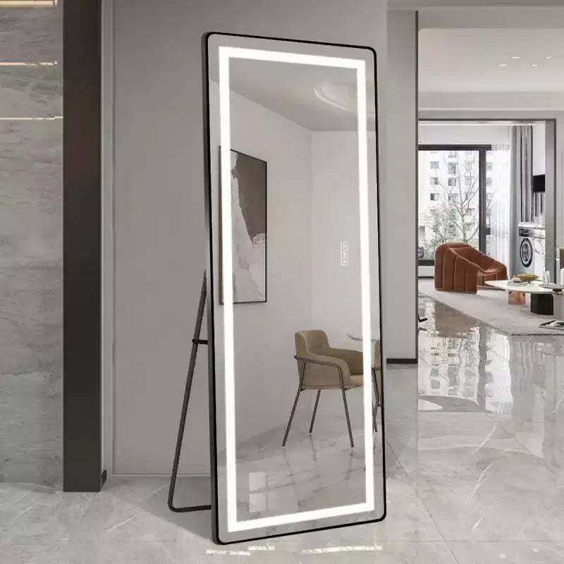 Full-Length Vertical LED Mirror with Bracket, Freestanding or Wall-Mounted, Modern Vanity Mirror for Bedroom and Dressing Room-Panipeachy