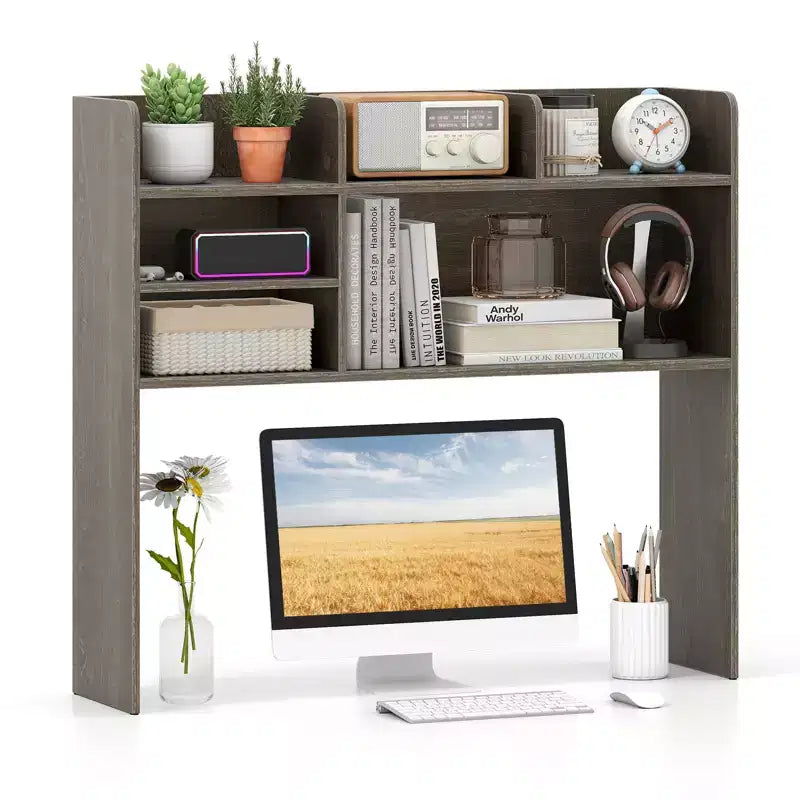 Costway 3-Tier Desktop Bookshelf w/ 6 Shelves Desk Organizer for Computer Desk