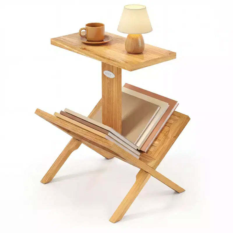 Costway 2-Tier Bookshelf Small Bookcase w/ Teak Wood Frame & Anti-Slip Foot Mats