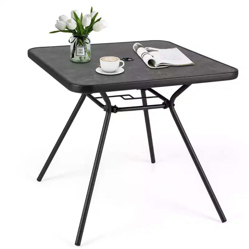Costway 32 Patio Dining Table w/ 1.6 Umbrella Hole & Lid DPC Tabletop for Backyard