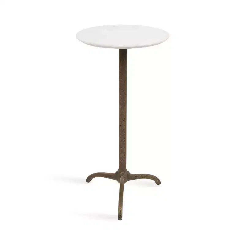 Kate and Laurel Henshall Marble and Metal Round Side Table, White and Bronze, 12x12x24