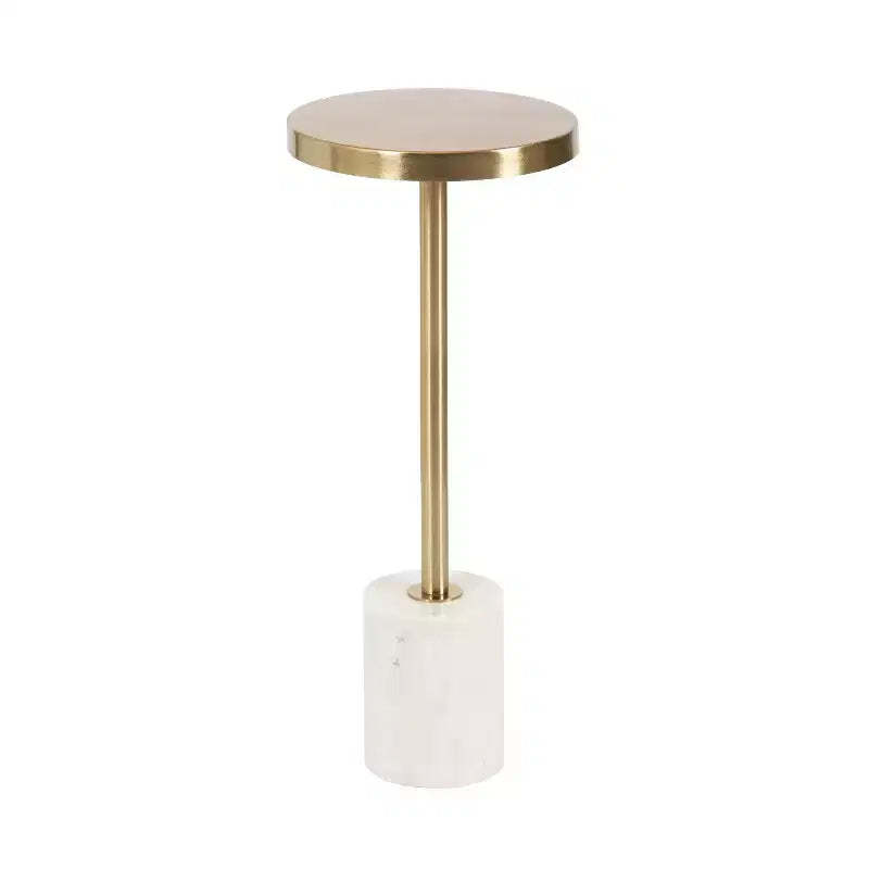 Kate and Laurel Hescott Metal and Marble Pedestal Table, White, 10x10x24