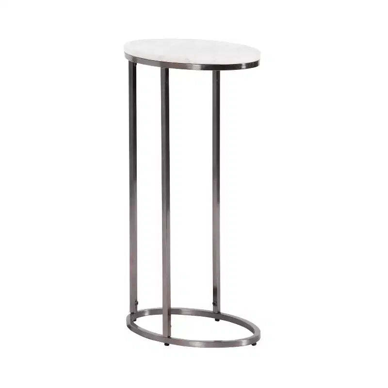 Kate and Laurel Natalli Marble Oval C-Table, White, 14x9x28