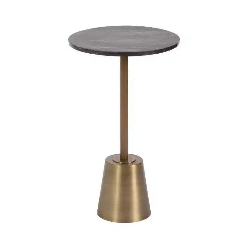 Kate and Laurel Tira Round Marble and Metal Side Table, Black, 14x14x24