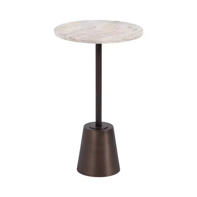 Kate and Laurel Tira Round Marble and Metal Side Table, Brown, 14x14x24