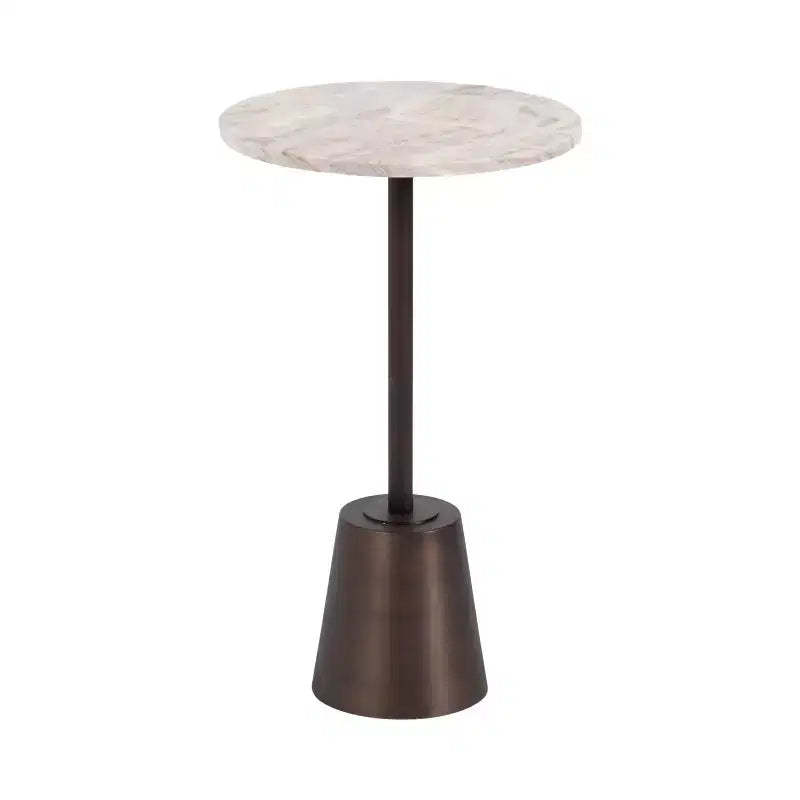 Kate and Laurel Tira Round Marble and Metal Side Table, Brown, 14x14x24