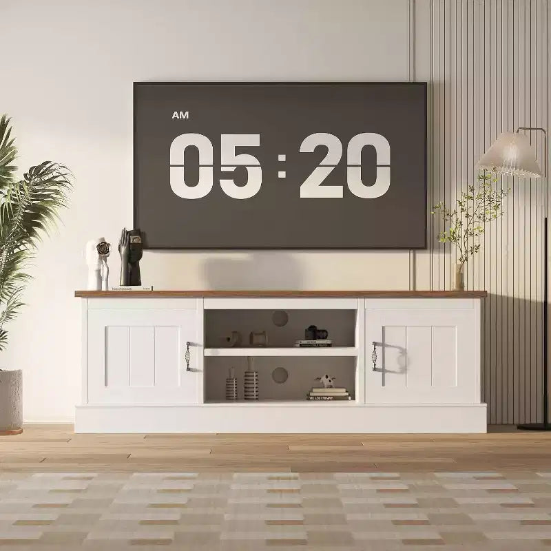 Farmhouse TV Stand for 65 in TVs Entertainment Center with Storage Cabinets,Modern Media Console Table Rustic for Living Room Office