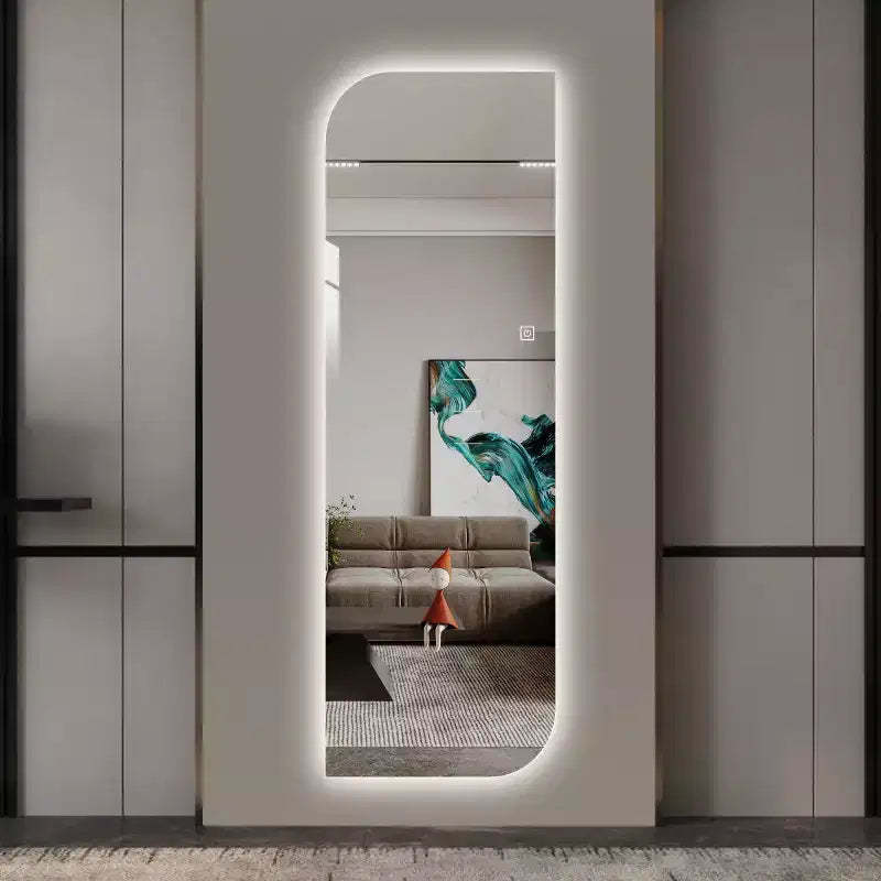 LED Full Length Wall Mirror with Light, Irregular Shape, Modern Vanity Mirror for Bedroom, Entryway, Dressing Room-Panipeachy