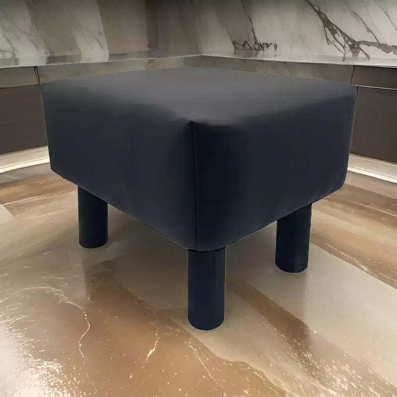 Royal Hampton Ginni Footstool Ottoman Set of 2, Black Faux Leather, Soft Seat, Wood Legs