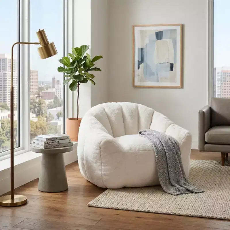 FurnitureR Faux Fur Lounge Chair, Plush Accent Armchair with Deep Seat, Cozy Upholstered Lazy Sofa for Living Room Bedroom Reading Corner