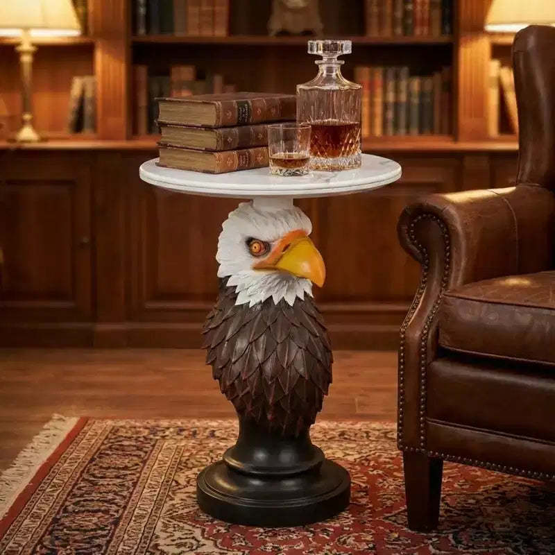 Eagle Head Accent Table, Animal Statue End Table for Living Room Home Decor