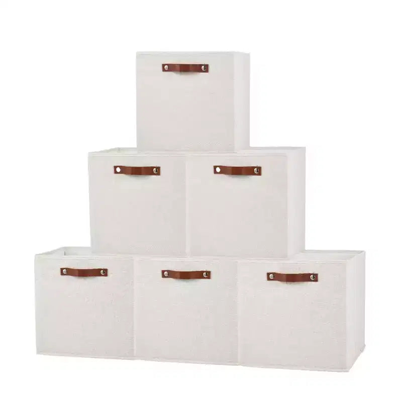6-Pack 1313 Inch Linen Fabric Storage Cube Bins with Leather Handles for Closet Shelves