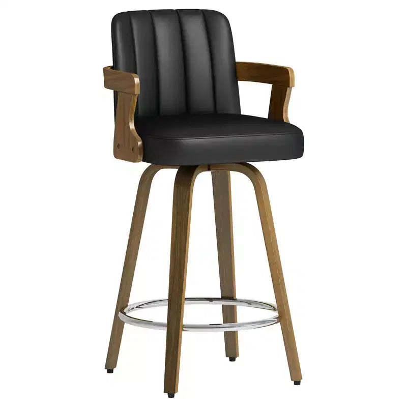 Bekrvio 29 Swivel Bar Stools Set of 1,Faux Leather Upholstered Bar Chairs with Back & Arm for Kitchen Island