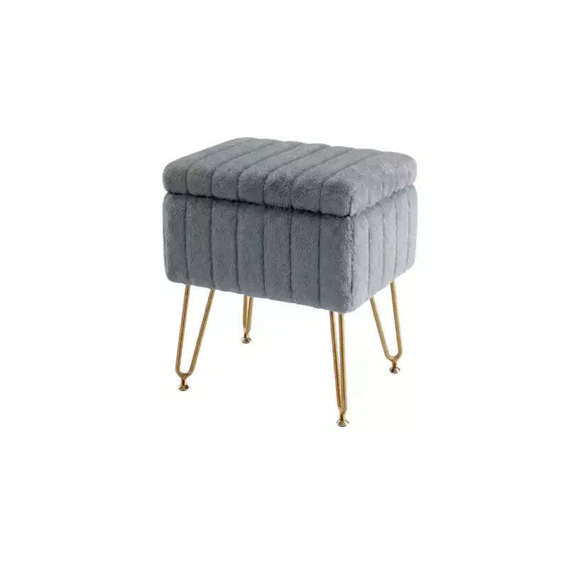 HomeRoots 16 Gray and Gold Faux Fur Storage Ottoman