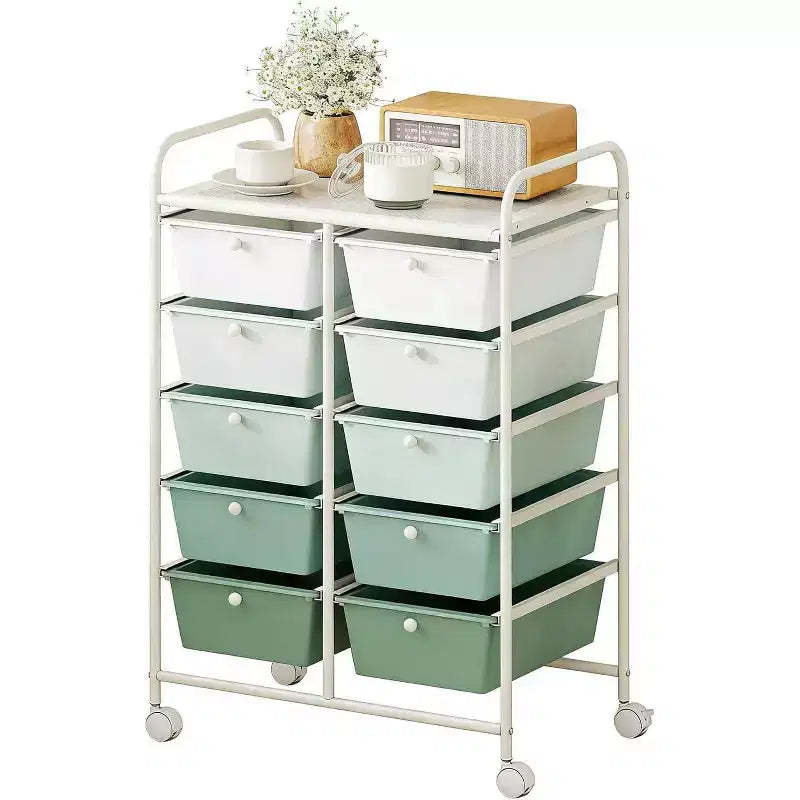 Gymax 10-Drawer Storage Cart Utility Rolling Trolley Kitchen Office Organizer